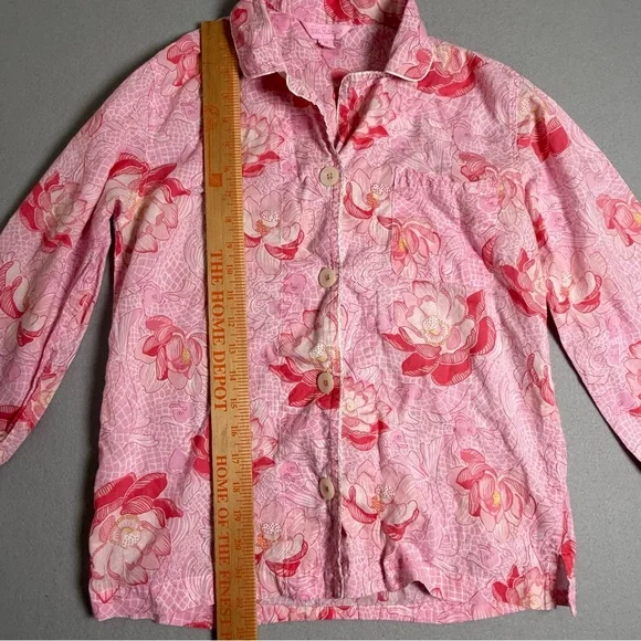 Lilly Pulitzer Pink Top Pink Flowers Buttons Cotton 3/4 Top XS Floral Blouse - Picture 9 of 10